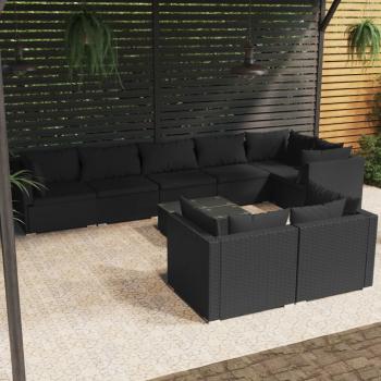 ARDEBO.de - 9-tlg. Garten-Lounge-Set mit Kissen Schwarz Poly Rattan
