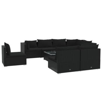 9-tlg. Garten-Lounge-Set mit Kissen Poly Rattan Schwarz