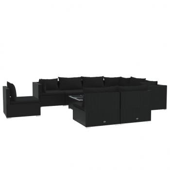 10-tlg. Garten-Lounge-Set mit Kissen Poly Rattan Schwarz