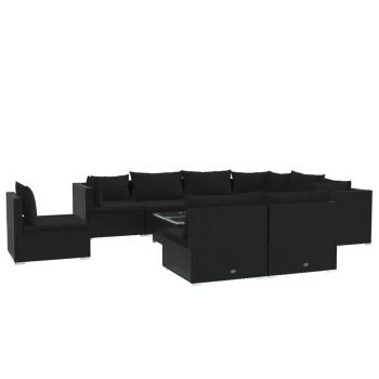10-tlg. Garten-Lounge-Set mit Kissen Poly Rattan Schwarz