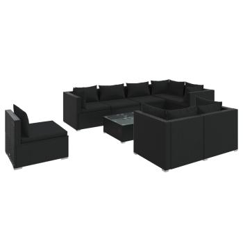 9-tlg. Garten-Lounge-Set mit Kissen Poly Rattan Schwarz