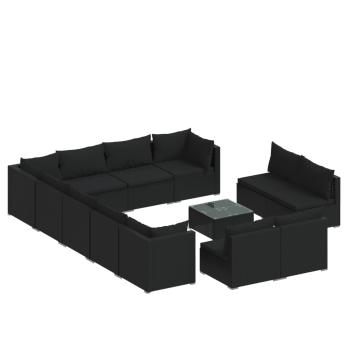 13-tlg. Garten-Lounge-Set mit Kissen Schwarz Poly Rattan