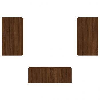 4-tlg. Wohnwand mit LED-Beleuchtung Braun Eiche Holzwerkstoff