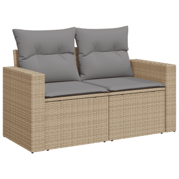 3-tlg. Garten-Sofagarnitur mit Kissen Beige Poly Rattan