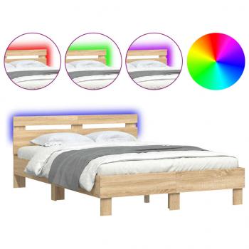 Bettgestell mit Kopfteil LED-Beleuchtung Sonoma-Eiche 120x200cm