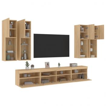 ARDEBO.de - 7-tlg. TV-Wohnwand mit LED-Leuchten Sonoma-Eiche
