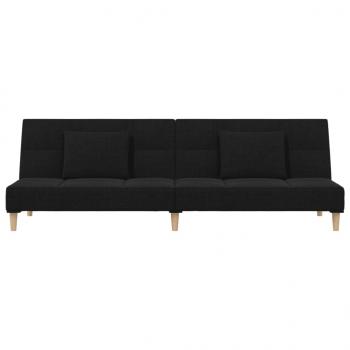 Schlafsofa 2-Sitzer mit 2 Kissen Schwarz Stoff