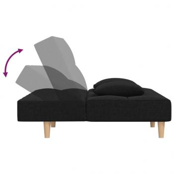 Schlafsofa 2-Sitzer mit 2 Kissen Schwarz Stoff