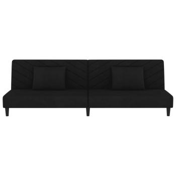 Schlafsofa 2-Sitzer mit 2 Kissen Schwarz Samt