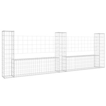 Gabionenkorb U-Form mit 3 Säulen Eisen 260x20x100 cm