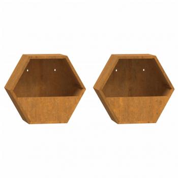 Wand-Pflanzkübel 2 Stk. Rostig Cortenstahl 30x10x25 cm