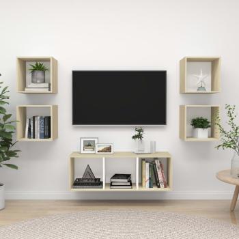 ARDEBO.de - 5-tlg. TV-Schrank-Set Weiß Sonoma-Eiche Holzwerkstoff