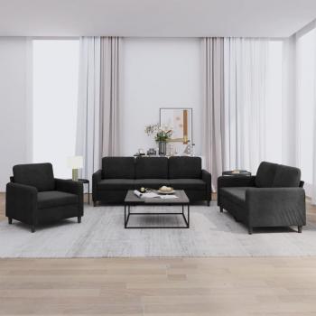 ARDEBO.de - 3-tlg. Sofagarnitur Schwarz Samt