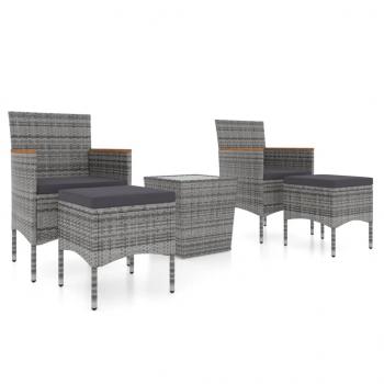 5-tlg. Garten-Bistro-Set Poly Rattan und Hartglas Grau 