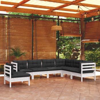 ARDEBO.de - 7-tlg. Garten-Lounge-Set mit Kissen Weiß Kiefer Massivholz