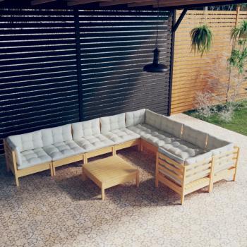 ARDEBO.de - 10-tlg. Garten-Lounge-Set mit Creme Kissen Kiefernholz