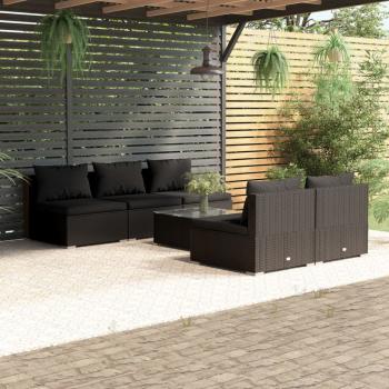 ARDEBO.de - 6-tlg. Garten-Lounge-Set mit Kissen Poly Rattan Schwarz