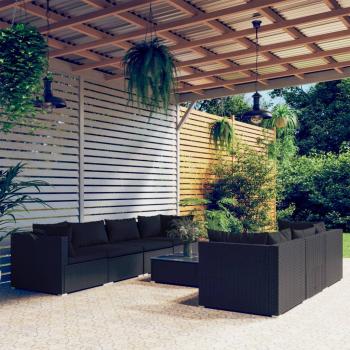 ARDEBO.de - 8-tlg. Garten-Lounge-Set mit Kissen Poly Rattan Schwarz