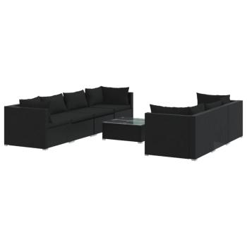 8-tlg. Garten-Lounge-Set mit Kissen Poly Rattan Schwarz