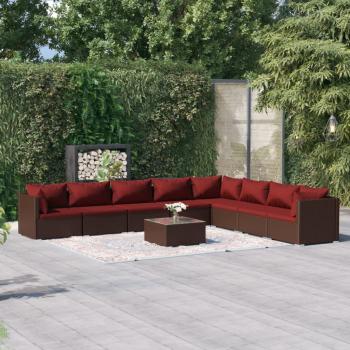 ARDEBO.de - 9-tlg. Garten-Lounge-Set mit Kissen Poly Rattan Braun