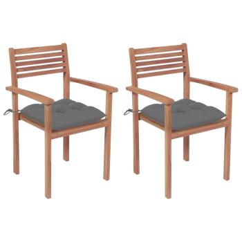 ARDEBO.de - Gartenstühle 2 Stk. mit Grauen Kissen Massivholz Teak