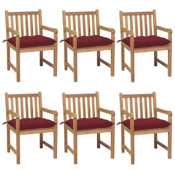 ARDEBO.de - Gartenstühle 6 Stk. mit Weinroten Kissen Massivholz Teak