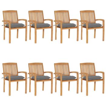 ARDEBO.de - Stapelbare Gartenstühle mit Kissen 8 Stk. Massivholz Teak