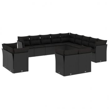 13-tlg. Garten-Sofagarnitur mit Kissen Schwarz Poly Rattan