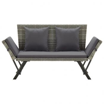 Gartenbank mit Kissen Grau 176 cm Poly Rattan