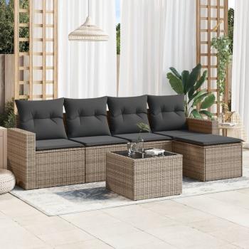 ARDEBO.de - 6-tlg. Garten-Sofagarnitur mit Kissen Grau Poly Rattan