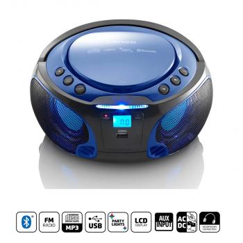 ARDEBO.de - SCD-550BU Tragbarer FM-Radio-CD/MP3/USB/Bluetooth®-Player mit LED-Beleuchtung Blau