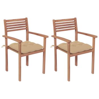 ARDEBO.de - Gartenstühle 2 Stk. mit Beige Kissen Massivholz Teak