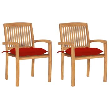 ARDEBO.de - Gartenstühle 2 Stk. mit Roten Kissen Massivholz Teak