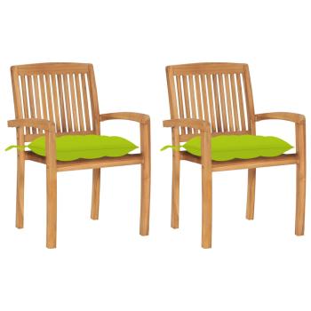 ARDEBO.de - Gartenstühle 2 Stk. mit Hellgrünen Kissen Massivholz Teak 