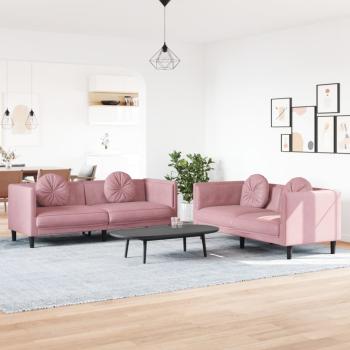 ARDEBO.de - 2-tlg. Sofagarnitur mit Kissen Rosa Samt