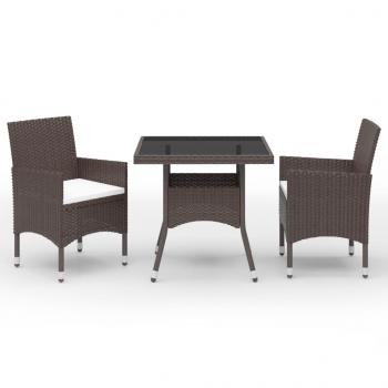 ARDEBO.de - 3-tlg. Garten-Essgruppe Poly Rattan und Hartglas Braun