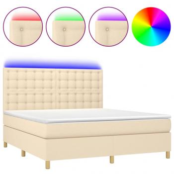 Boxspringbett mit Matratze & LED Creme 180x200 cm Stoff