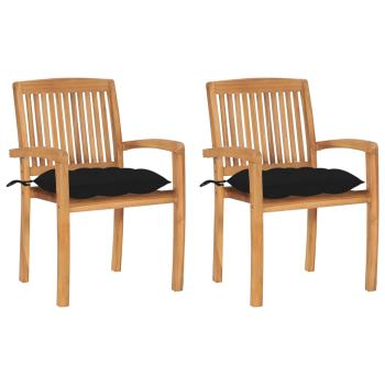ARDEBO.de - Gartenstühle 2 Stk. mit Schwarzen Kissen Massivholz Teak