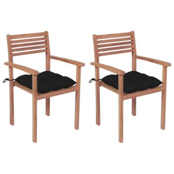 ARDEBO.de - Gartenstühle 2 Stk. mit Schwarzen Kissen Massivholz Teak