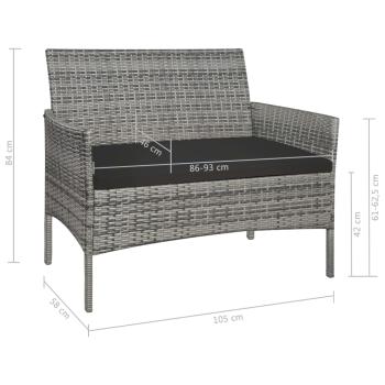 ARDEBO.de - Gartenbank 105 cm Poly Rattan Grau