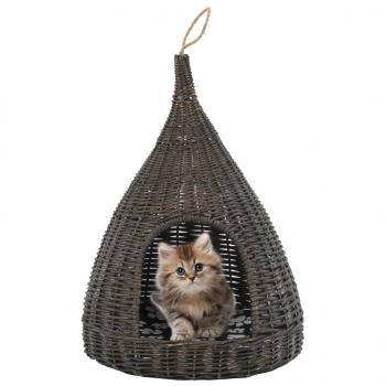 ARDEBO.de - Katzenhaus mit Kissen Grau 40x60 cm Naturweide Tipi