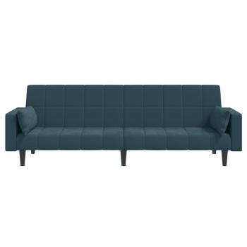 Schlafsofa 2-Sitzer mit 2 Kissen Blau Samt