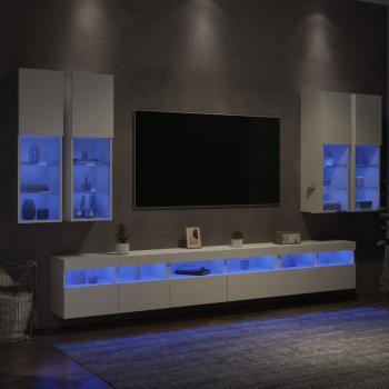 7-tlg. TV-Wohnwand mit LED-Leuchten Weiß