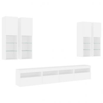 7-tlg. TV-Wohnwand mit LED-Leuchten Weiß