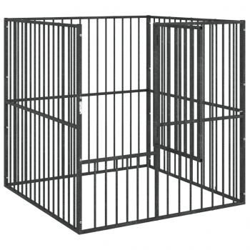 Hundelaufstall 4-tlg. Schwarz Verzinkter Stahl