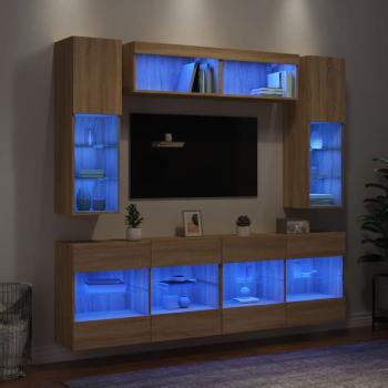 ARDEBO.de - 6-tlg. TV-Wohnwand mit LED-Leuchten Sonoma-Eiche