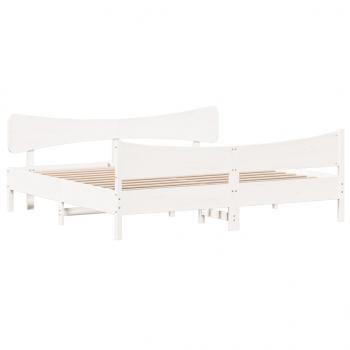 Massivholzbett mit Kopfteil Weiß 180x200 cm Kiefer