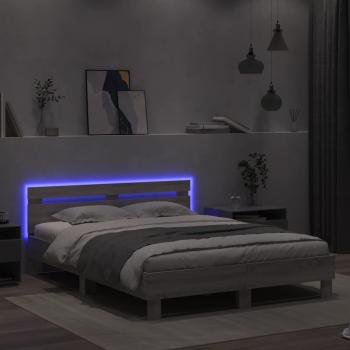 Bettgestell mit Kopfteil LED-Beleuchtung Grau Sonoma 140x200 cm