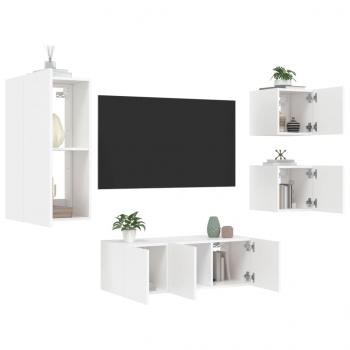 ARDEBO.de - 5-tlg. Wohnwand mit LED-Beleuchtung Weiß Holzwerkstoff