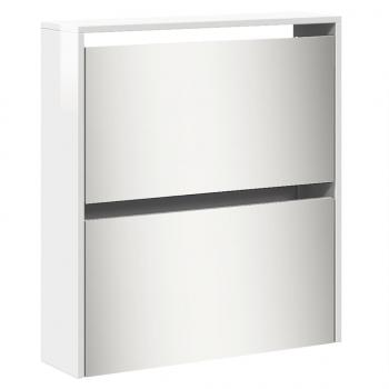 Schuhschrank mit Spiegel 5 Fächer Hochglanz-Weiß 63x17x169,5 cm